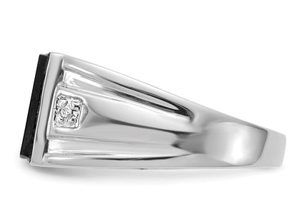 IB Goodman 14K White Gold 10x8mm Rectangle Onyx and AA Diamond Men's Ring, view 2
