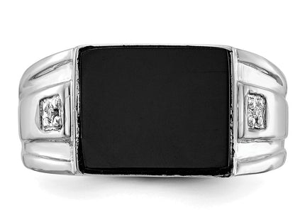 IB Goodman 14K White Gold 10x8mm Rectangle Onyx and AA Diamond Men's Ring, view 4