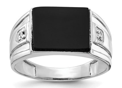 IB Goodman 14K White Gold 10x8mm Rectangle Onyx and AA Diamond Men's Ring