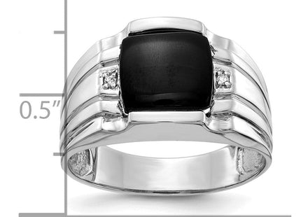 IB Goodman 14K White Gold Cushion Onyx and AA Diamond Men's Grooved Ring, view 6