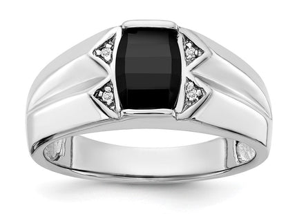 IB Goodman 14K White Gold Onyx and AA Diamond Men's Ring