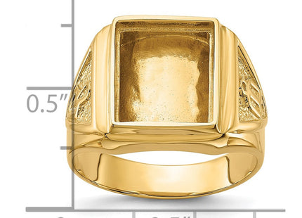 14k Men's Polished and Textured Masonic Ring Mounting (Style Y1576)