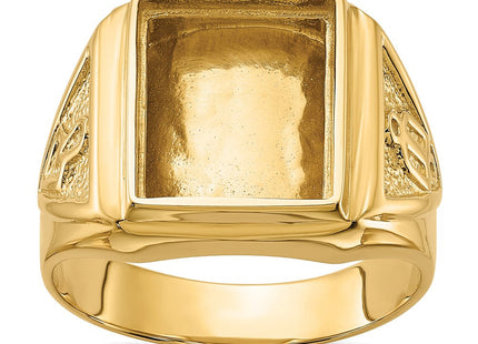 14k Men's Polished and Textured Masonic Ring Mounting (Style Y1576)