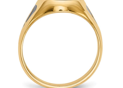 14k Men's Polished and Textured with Black Enamel and Oval Onyx Masonic Ring (Style Y1581M)