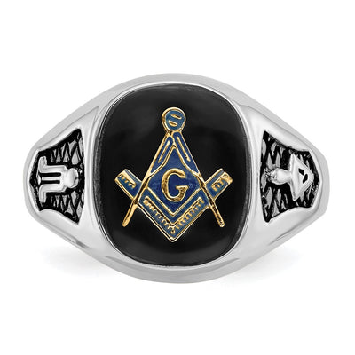 14K White Gold Men's Polished and Textured Masonic Ring Mounting
