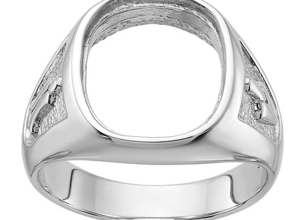 14k White Gold Men's Polished and Textured Masonic Ring Mounting (Style Y1584)