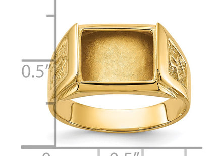 14k Men's Polished and Textured Masonic Ring Mounting (Style Y1586)