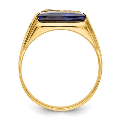 14K Men's Polished and Textured with Black Enamel, Imitation Blue Spinel and Diamond Masonic Ring