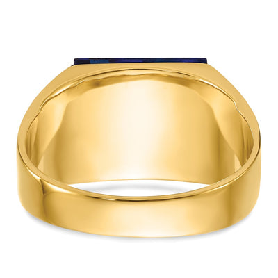 14K Men's Polished and Textured with Black Enamel, Imitation Blue Spinel and Diamond Masonic Ring