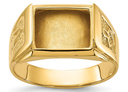 14k Men's Polished and Textured Masonic Ring Mounting (Style Y1586)