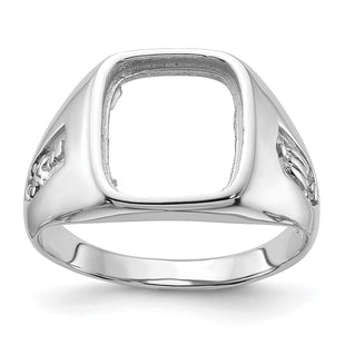 14k White Gold Men's Polished and Grooved Masonic Ring Mounting (Style Y1589)