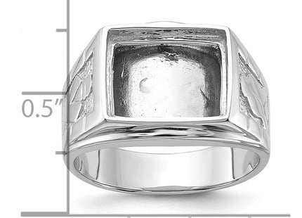 14k White Gold Men's Polished and Textured Masonic Ring Mounting (Style Y1591)