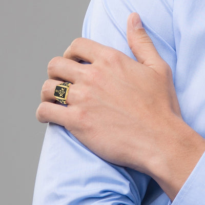 14K Men's Polished and Textured (No Enamel) Masonic Ring