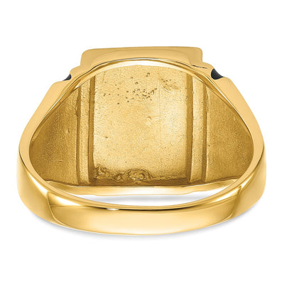 14K Men's Polished and Textured with Black Enamel Masonic Ring