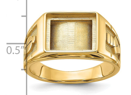 14k Men's Polished and Textured Masonic Ring Mounting (Style Y1595)