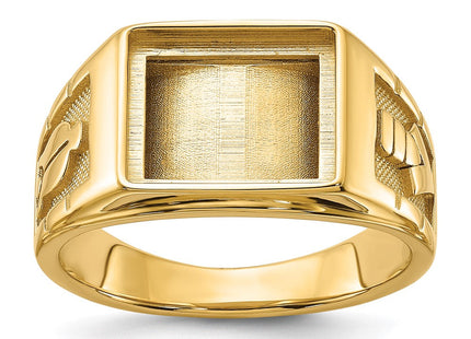 14k Men's Polished and Textured Masonic Ring Mounting (Style Y1595)