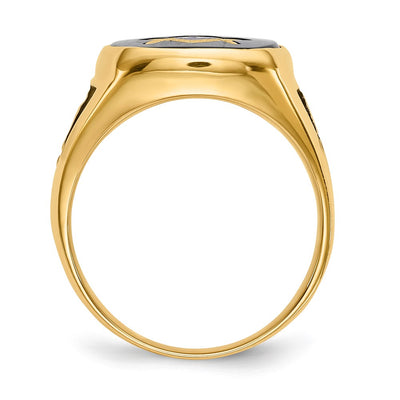 14K Men's Polished and Textured with Black Enamel and Onyx Masonic Ring