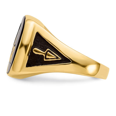 14K Men's Polished and Textured with Black Enamel and Onyx Masonic Ring