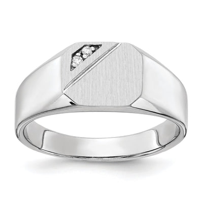 14K white gold diamond signet ring