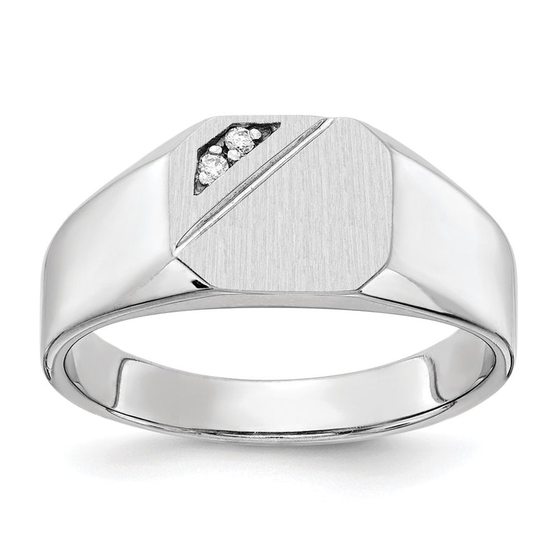 14K white gold diamond signet ring