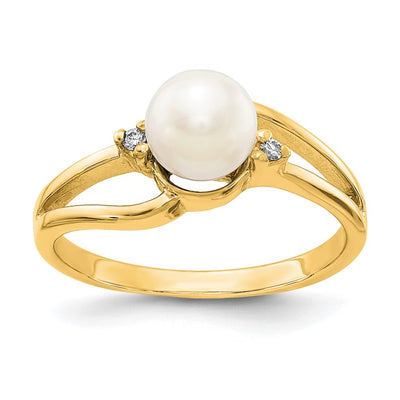 14K FW Cultured Pearl AAA Diamond ring