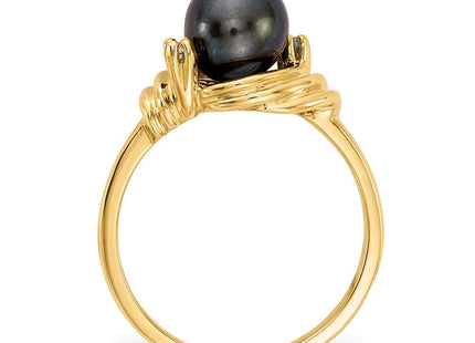 14K 7mm Black Freshwater Cultured Pearl and A Diamond Ring, view 3
