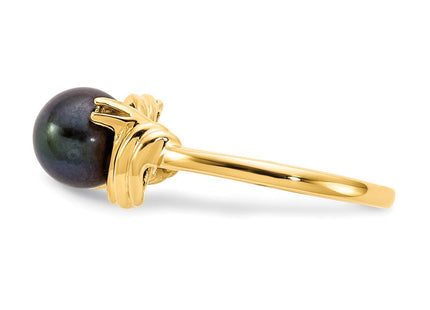14K 7mm Black Freshwater Cultured Pearl and AAA Diamond Ring, view 2