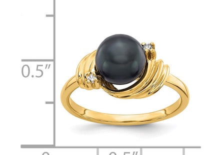 14K 7mm Black Freshwater Cultured Pearl and A Diamond Ring, view 6