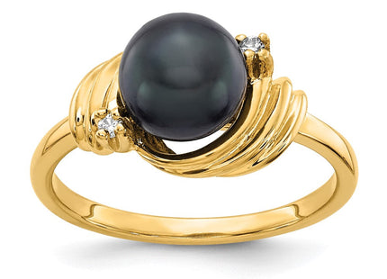 14K 7mm Black Freshwater Cultured Pearl and A Diamond Ring