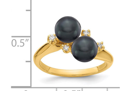 14K 6mm Black Freshwater Cultured Two Pearl and 1/20 carat A Diamond Ring, view 3