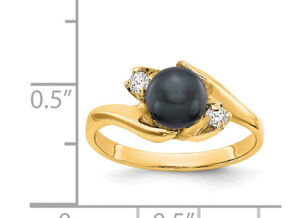 14K 6mm Black Freshwater Cultured Pearl and 1/15 carat A Diamond Bypass Ring, view 3