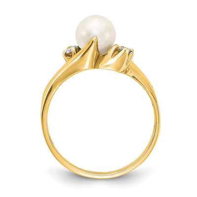 14K FW Cultured Pearl & Diamond Ring