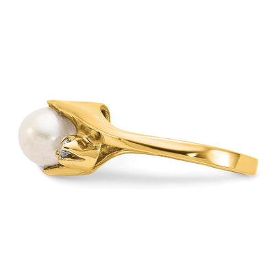 14K FW Cultured Pearl & Diamond Ring