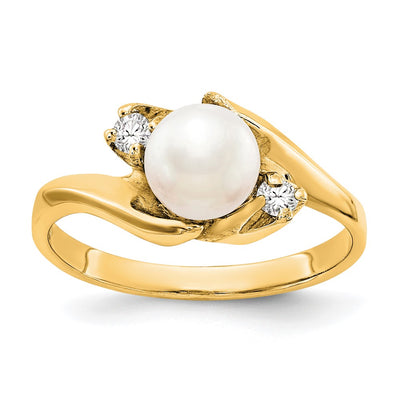 14K FW Cultured Pearl & Diamond Ring