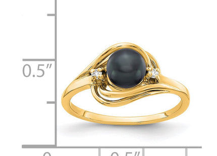 14K 5.5mm Black Freshwater Cultured Pearl and A Diamond Ring, view 3