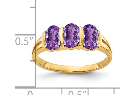 14K 6x4mm Oval Amethyst 3 Stone Ring, view 3