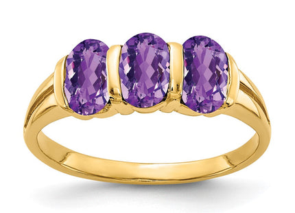 14K 6x4mm Oval Amethyst 3 Stone Ring