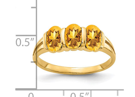 14K 6x4mm Oval Citrine 3 Stone Ring, view 3
