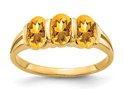 14K 6x4mm Oval Citrine 3 Stone Ring