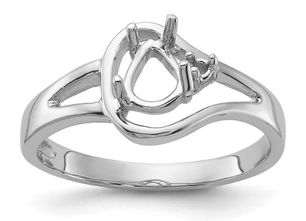 14k White Gold Polished .. Diamond & 6x4 Pear Gemstone Ring Mounting (Style Y2071)