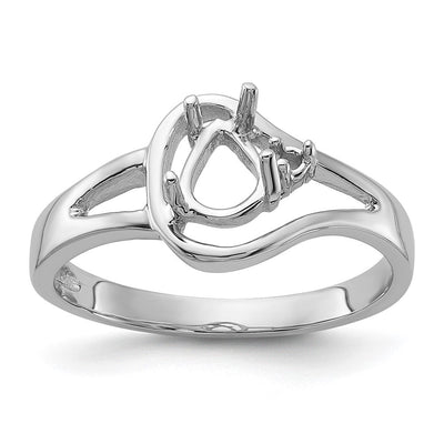 14K White Gold Polished .. Diamond & 6x4 Pear Gemstone Ring Mounting