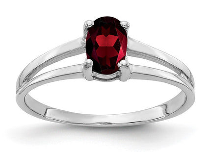 14K White Gold 6x4mm Oval Garnet Split Band Ring