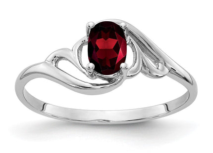 14K White Gold 6x4mm Oval Garnet Swirl Ring