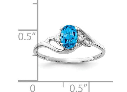 14K White Gold 6x4mm Oval Blue Topaz and AAA Diamond Ring, view 3
