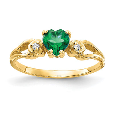 14K Heart Emerald Diamond ring