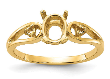 14k Polished .. Diamond & 7x5 Oval Gemstone Ring Mounting (Style Y2189)