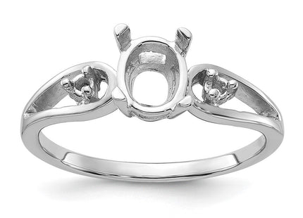 14k White Gold Polished .. Diamond & 7x5 Oval Gemstone Ring Mounting (Style Y2190)