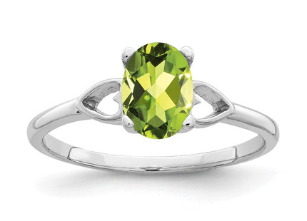 14K White Gold 7x5mm Oval Peridot Heart Ring