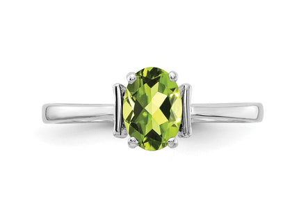 14K White Gold 7x5mm Oval Peridot Solitaire Ring, view 4