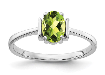 14K White Gold 7x5mm Oval Peridot Solitaire Ring